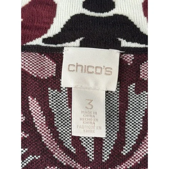 Chico’s Cardigan Jacket Sz 3 XL Black Ivory Stretch Polyester Contrast Scroll - Picture 10 of 15